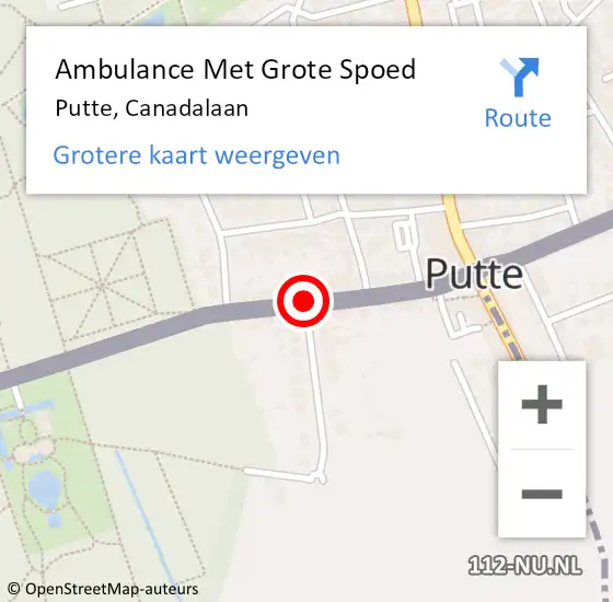 Locatie op kaart van de 112 melding: Ambulance Met Grote Spoed Naar Putte, Canadalaan op 13 april 2019 17:03