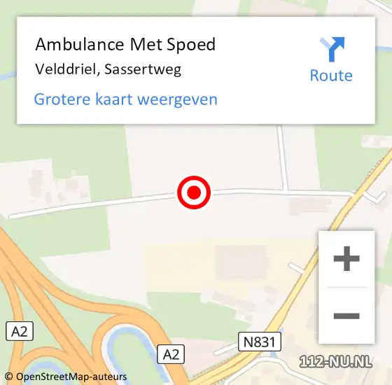 Locatie op kaart van de 112 melding: Ambulance Met Spoed Naar Velddriel, Sassertweg op 13 april 2019 19:29