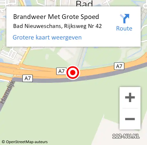 Locatie op kaart van de 112 melding: Brandweer Met Grote Spoed Naar Bad Nieuweschans, Rijksweg Nr 42 op 29 maart 2014 09:34