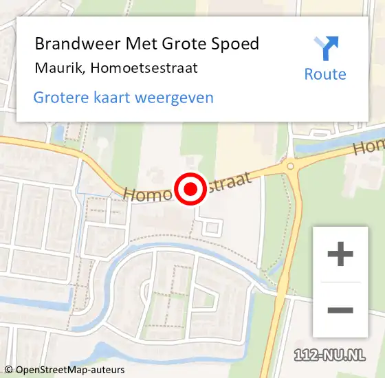 Locatie op kaart van de 112 melding: Brandweer Met Grote Spoed Naar Maurik, Homoetsestraat op 13 april 2019 20:56