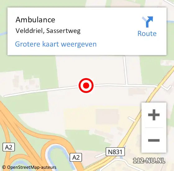 Locatie op kaart van de 112 melding: Ambulance Velddriel, Sassertweg op 13 april 2019 21:01