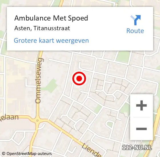 Locatie op kaart van de 112 melding: Ambulance Met Spoed Naar Asten, Titanusstraat op 14 april 2019 03:51