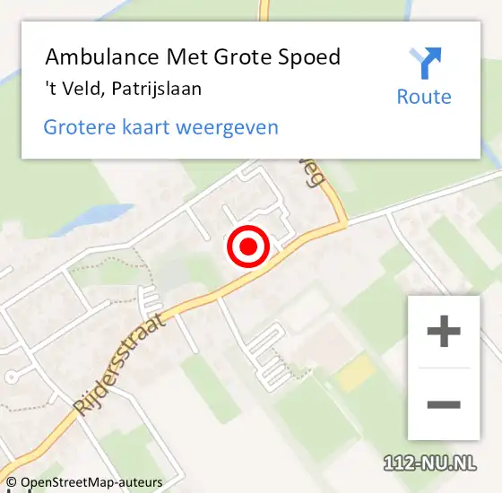 Locatie op kaart van de 112 melding: Ambulance Met Grote Spoed Naar 't Veld, Patrijslaan op 14 april 2019 05:19