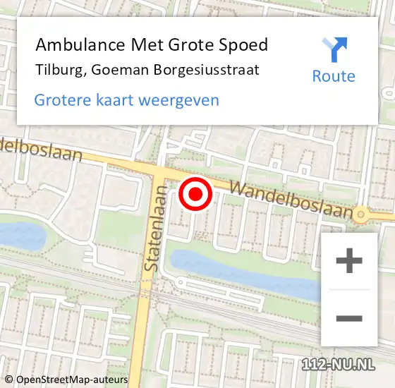 Locatie op kaart van de 112 melding: Ambulance Met Grote Spoed Naar Tilburg, Goeman Borgesiusstraat op 14 april 2019 05:37