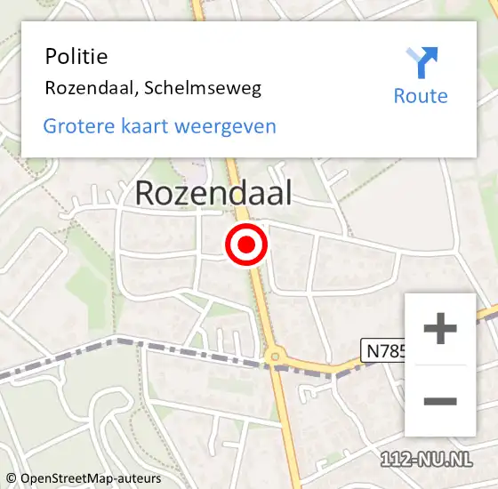 Locatie op kaart van de 112 melding: Politie Rozendaal, Schelmseweg op 14 april 2019 11:05