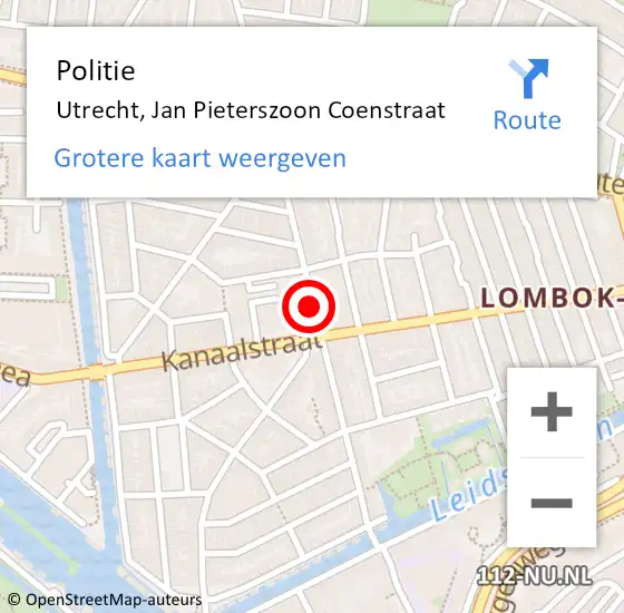 Locatie op kaart van de 112 melding: Politie Utrecht, Jan Pieterszoon Coenstraat op 14 april 2019 15:13