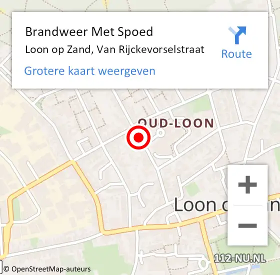 Locatie op kaart van de 112 melding: Brandweer Met Spoed Naar Loon op Zand, Van Rijckevorselstraat op 14 april 2019 15:13