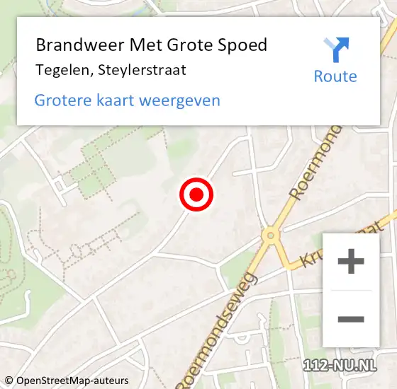 Locatie op kaart van de 112 melding: Brandweer Met Grote Spoed Naar Tegelen, Steylerstraat op 14 april 2019 15:40