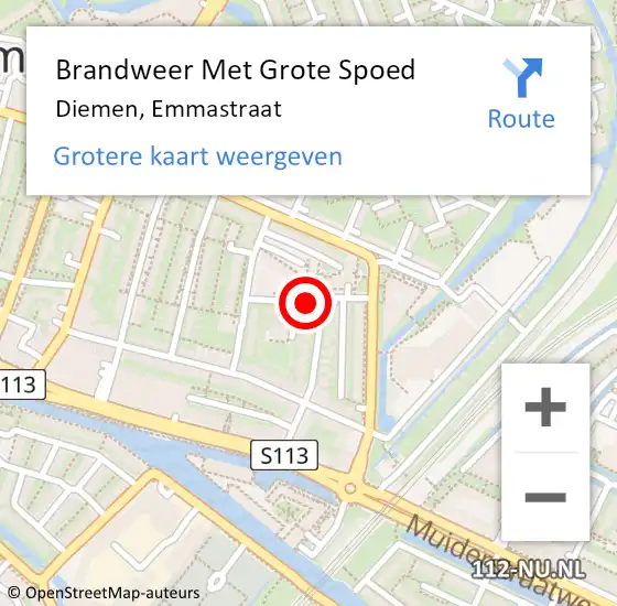 Locatie op kaart van de 112 melding: Brandweer Met Grote Spoed Naar Diemen, Emmastraat op 14 april 2019 15:42