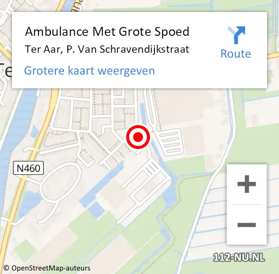 Locatie op kaart van de 112 melding: Ambulance Met Grote Spoed Naar Ter Aar, P. Van Schravendijkstraat op 26 september 2013 23:36