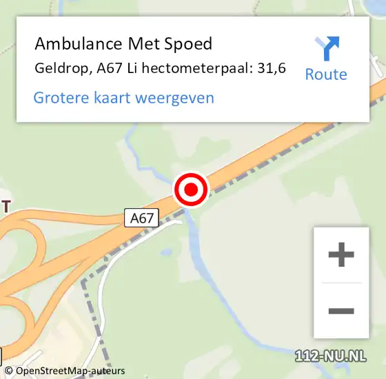 Locatie op kaart van de 112 melding: Ambulance Met Spoed Naar Geldrop, A67 Re hectometerpaal: 27,5 op 14 april 2019 15:52
