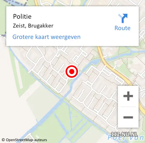 Locatie op kaart van de 112 melding: Politie Zeist, Brugakker op 14 april 2019 16:46