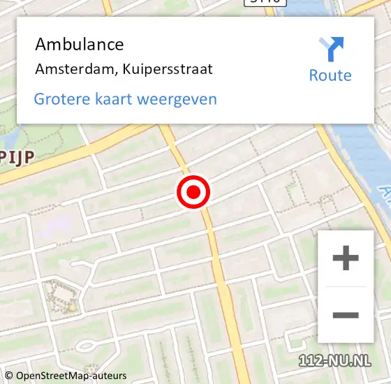 Locatie op kaart van de 112 melding: Ambulance Amsterdam, Kuipersstraat op 14 april 2019 18:34