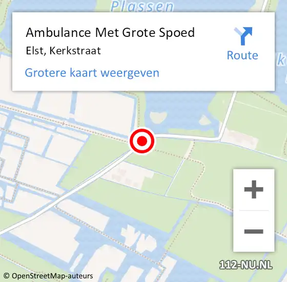 Locatie op kaart van de 112 melding: Ambulance Met Grote Spoed Naar Elst, Kerkstraat op 14 april 2019 18:37