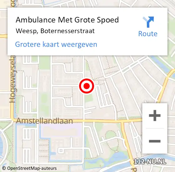 Locatie op kaart van de 112 melding: Ambulance Met Grote Spoed Naar Weesp, Boternesserstraat op 29 maart 2014 11:02