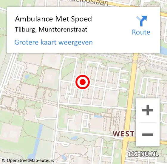 Locatie op kaart van de 112 melding: Ambulance Met Spoed Naar Tilburg, Munttorenstraat op 14 april 2019 21:35