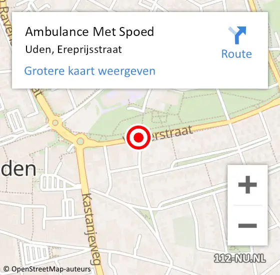 Locatie op kaart van de 112 melding: Ambulance Met Spoed Naar Uden, Ereprijsstraat op 14 april 2019 22:56