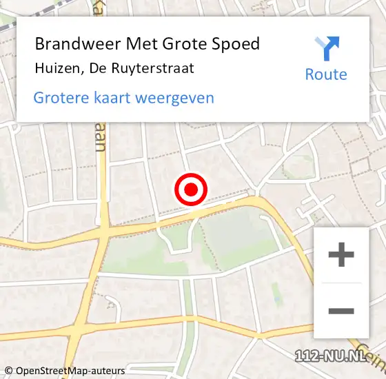 Locatie op kaart van de 112 melding: Brandweer Met Grote Spoed Naar Huizen, De Ruyterstraat op 14 april 2019 23:45