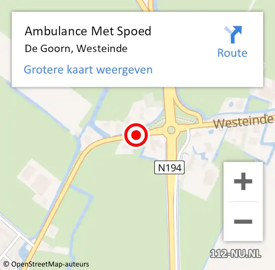 Locatie op kaart van de 112 melding: Ambulance Met Spoed Naar De Goorn, Westeinde op 15 april 2019 04:13