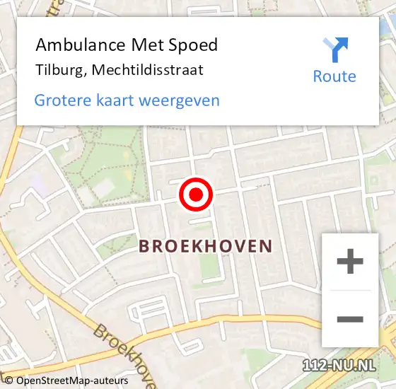 Locatie op kaart van de 112 melding: Ambulance Met Spoed Naar Tilburg, Mechtildisstraat op 15 april 2019 06:56