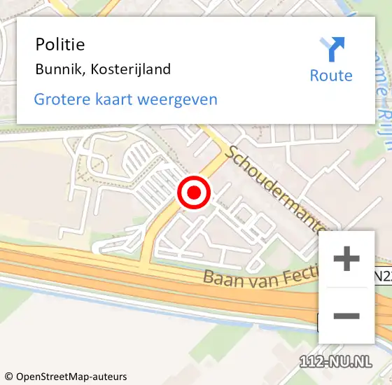 Locatie op kaart van de 112 melding: Politie Bunnik, Kosterijland op 15 april 2019 08:48