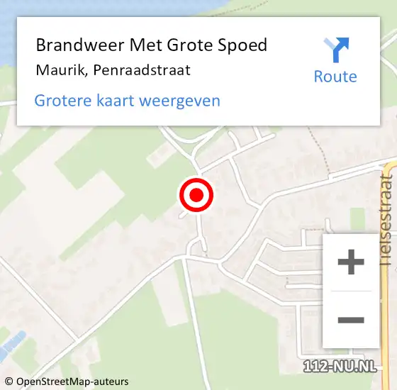 Locatie op kaart van de 112 melding: Brandweer Met Grote Spoed Naar Maurik, Penraadstraat op 15 april 2019 10:47