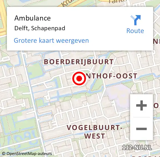 Locatie op kaart van de 112 melding: Ambulance Delft, Schapenpad op 15 april 2019 12:04