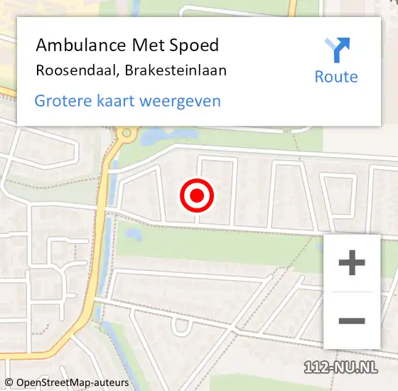 Locatie op kaart van de 112 melding: Ambulance Met Spoed Naar Roosendaal, Brakesteinlaan op 15 april 2019 12:24