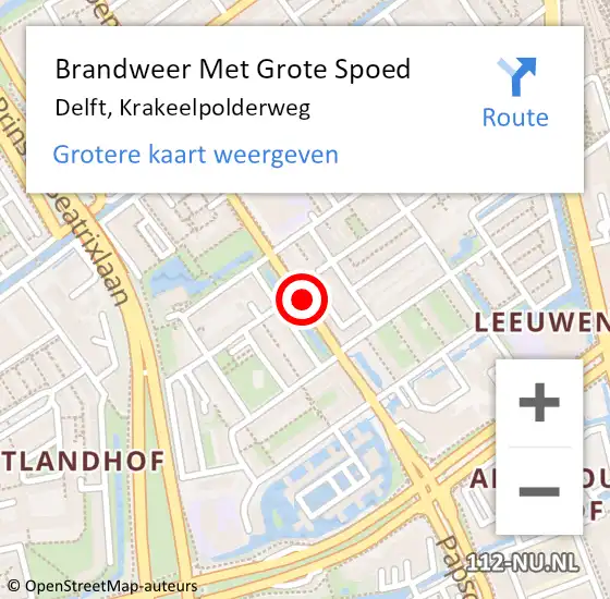 Locatie op kaart van de 112 melding: Brandweer Met Grote Spoed Naar Delft, Krakeelpolderweg op 15 april 2019 13:23