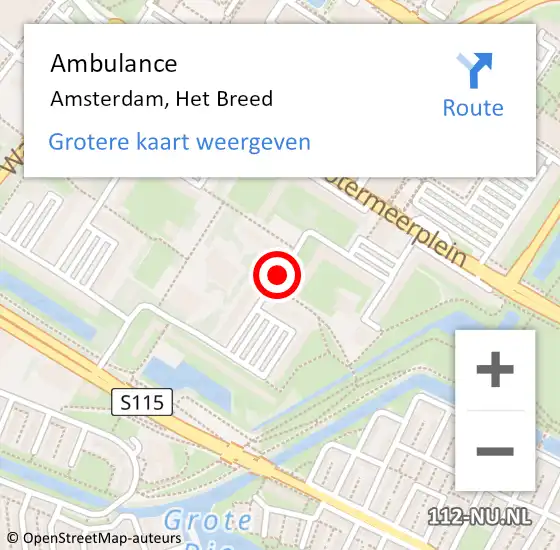 Locatie op kaart van de 112 melding: Ambulance Amsterdam, Het Laagt op 15 april 2019 14:05