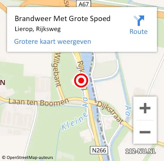 Locatie op kaart van de 112 melding: Brandweer Met Grote Spoed Naar Lierop, Rijksweg op 15 april 2019 14:44