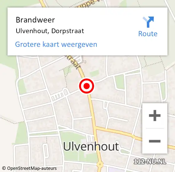 Locatie op kaart van de 112 melding: Brandweer Ulvenhout, Dorpstraat op 15 april 2019 15:11
