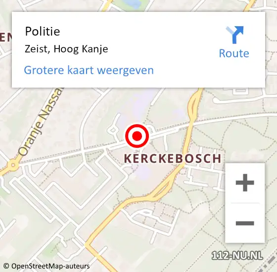 Locatie op kaart van de 112 melding: Politie Zeist, Hoog Kanje op 15 april 2019 15:14