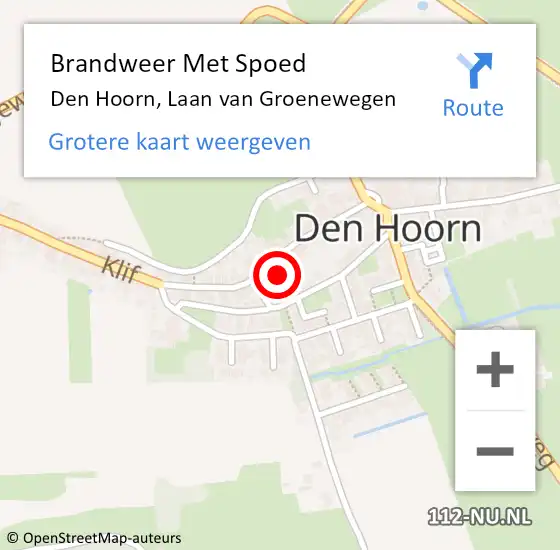 Locatie op kaart van de 112 melding: Brandweer Met Spoed Naar Den Hoorn, Laan van Groenewegen op 15 april 2019 18:00