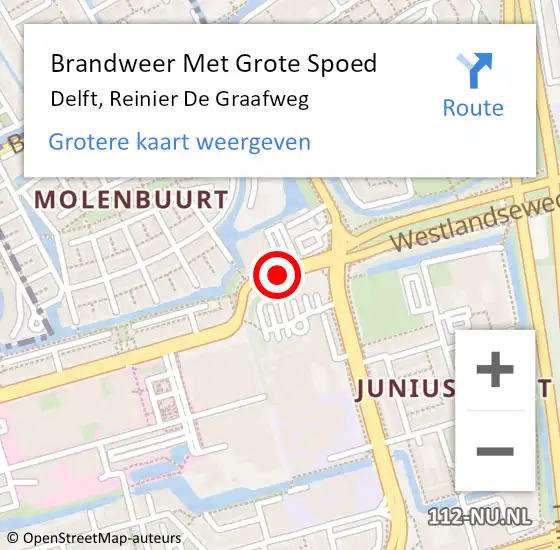 Locatie op kaart van de 112 melding: Brandweer Met Grote Spoed Naar Delft, Reinier De Graafweg op 15 april 2019 18:14