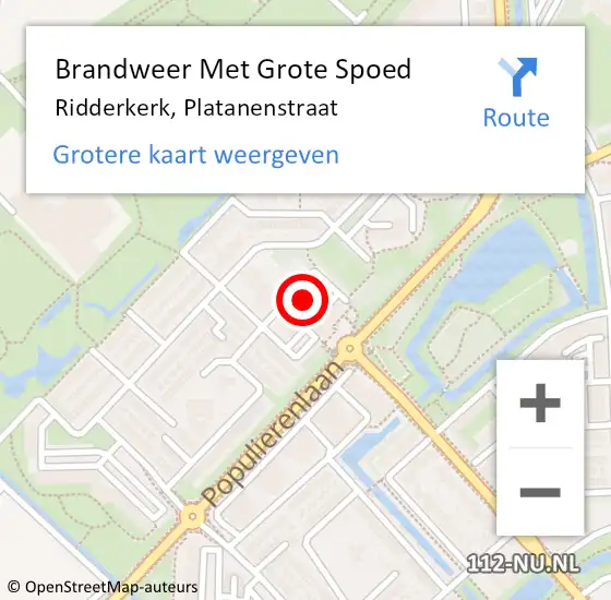 Locatie op kaart van de 112 melding: Brandweer Met Grote Spoed Naar Ridderkerk, Platanenstraat op 15 april 2019 18:53