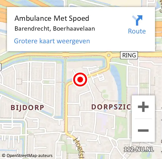 Locatie op kaart van de 112 melding: Ambulance Met Spoed Naar Barendrecht, Boerhaavelaan op 15 april 2019 19:26
