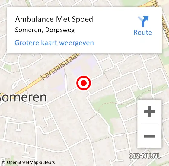 Locatie op kaart van de 112 melding: Ambulance Met Spoed Naar Someren, Dorpsweg op 15 april 2019 19:46