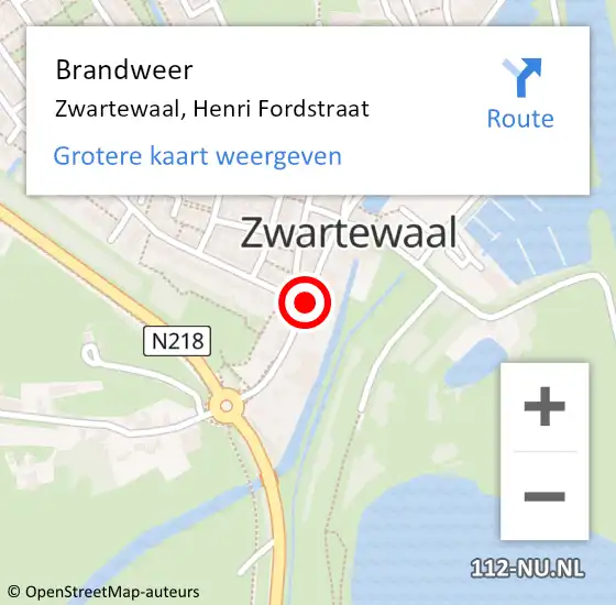 Locatie op kaart van de 112 melding: Brandweer Zwartewaal, Fordstraat op 15 april 2019 21:51