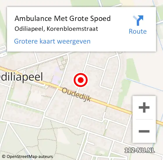 Locatie op kaart van de 112 melding: Ambulance Met Grote Spoed Naar Odiliapeel, Korenbloemstraat op 15 april 2019 23:08
