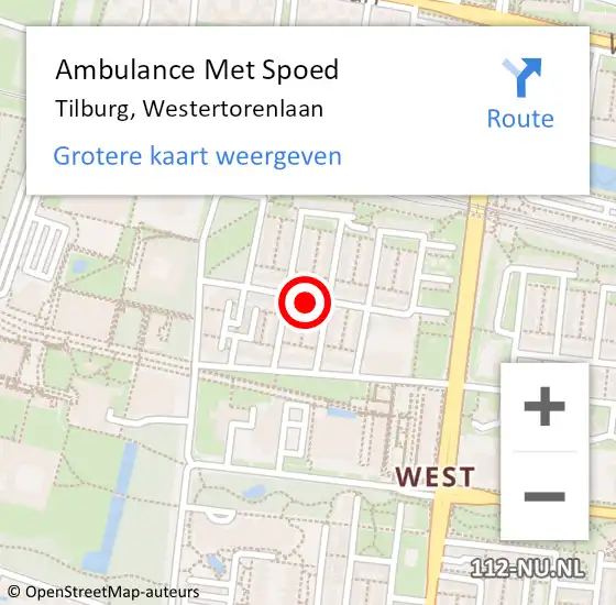 Locatie op kaart van de 112 melding: Ambulance Met Spoed Naar Tilburg, Westertorenlaan op 16 april 2019 00:07