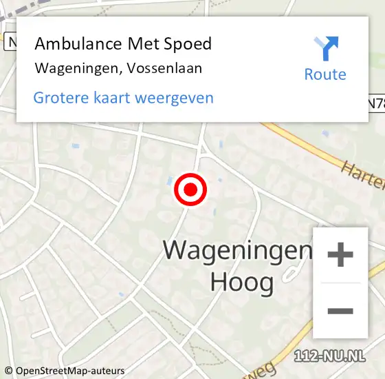 Locatie op kaart van de 112 melding: Ambulance Met Spoed Naar Wageningen, Vossenlaan op 16 april 2019 01:46