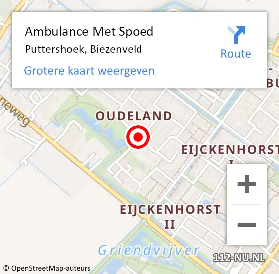 Locatie op kaart van de 112 melding: Ambulance Met Spoed Naar Puttershoek, Biezenveld op 16 april 2019 02:14