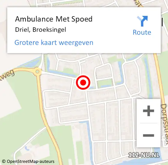 Locatie op kaart van de 112 melding: Ambulance Met Spoed Naar Driel, Broeksingel op 16 april 2019 02:28