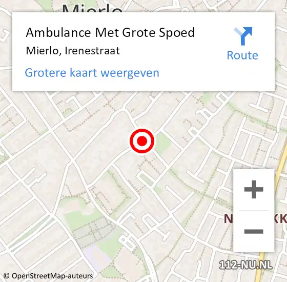 Locatie op kaart van de 112 melding: Ambulance Met Grote Spoed Naar Mierlo, Irenestraat op 16 april 2019 08:46
