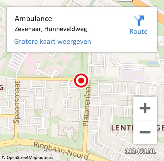 Locatie op kaart van de 112 melding: Ambulance Zevenaar, Hunneveldweg op 16 april 2019 10:24