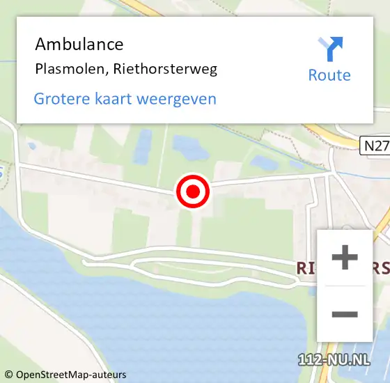 Locatie op kaart van de 112 melding: Ambulance Plasmolen, Riethorsterweg op 16 april 2019 11:05