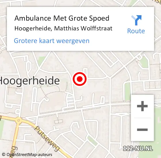 Locatie op kaart van de 112 melding: Ambulance Met Grote Spoed Naar Hoogerheide, Matthias Wolffstraat op 16 april 2019 11:09