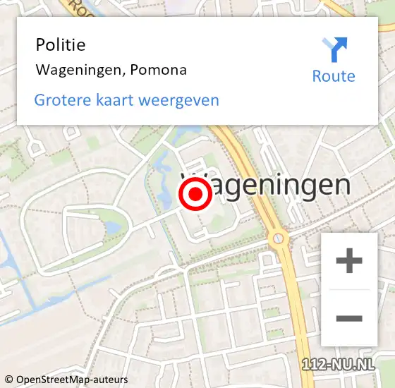 Locatie op kaart van de 112 melding: Politie Wageningen, Pomona op 16 april 2019 12:11