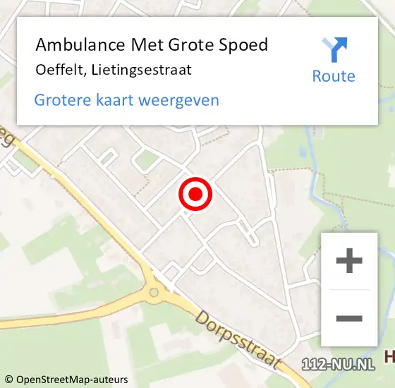 Locatie op kaart van de 112 melding: Ambulance Met Grote Spoed Naar Oeffelt, Lietingsestraat op 16 april 2019 14:21